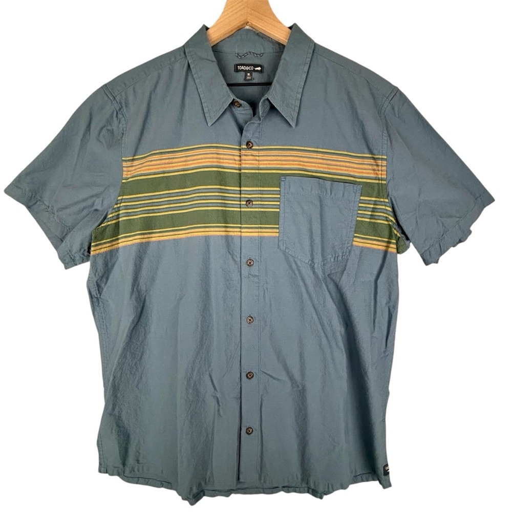 Toad & Co Shirt Mens XL Blue Striped Airscape‎ Short Sleeve Organic Cotton